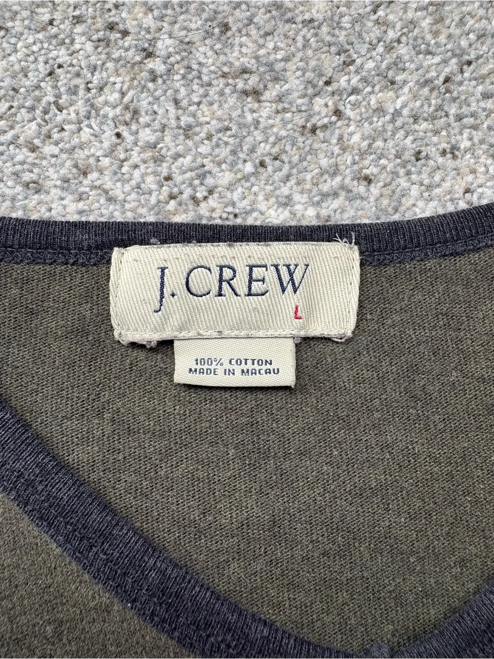 Vintage J. Crew Olive V-Neck Sweater with Navy trim Large